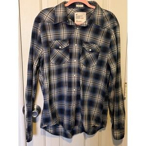 American Eagle Button Up Shirt Pearl Snap Western Mens Large Plaid Vintage Fit